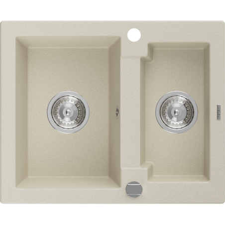 Mexen Carlos évier en granit 1,5 bac 582 x 475 mm, beige, siphon chromé - 6518581500-69