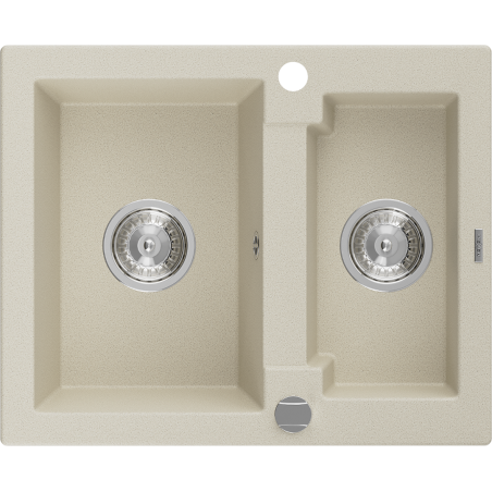 Mexen Carlos évier en granit à 1,5 cuve 582 x 475 mm, Beige, siphon Chrome - 6518581500-69