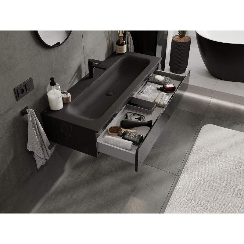 Mexen Orio meuble de salle de bains 120 cm avec lavabo Vela, 1 tiroir, noir brillant/noir mat - 91A10-12023-1-BF70-W23M71