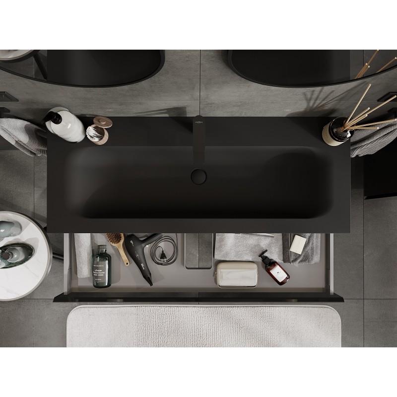 Mexen Orio meuble de salle de bains 120 cm avec lavabo Vela, 1 tiroir, noir brillant/noir mat - 91A10-12023-1-BF70-W23M71