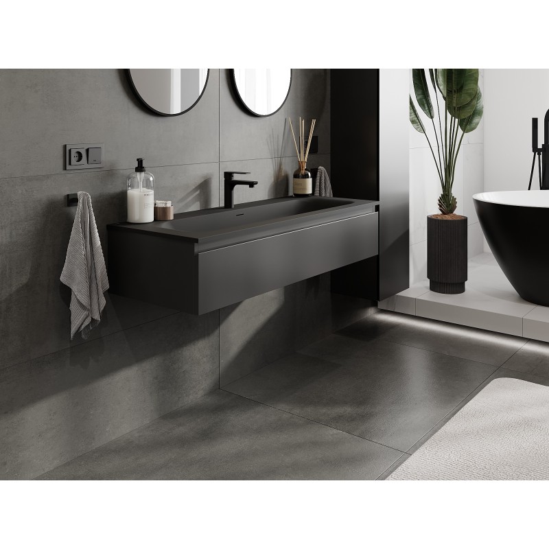 Mexen Orio armoire de salle de bain 120 cm avec lavabo Vela, 1 tiroir, noir mat - 91A10-12023-1-BF71-W23M71