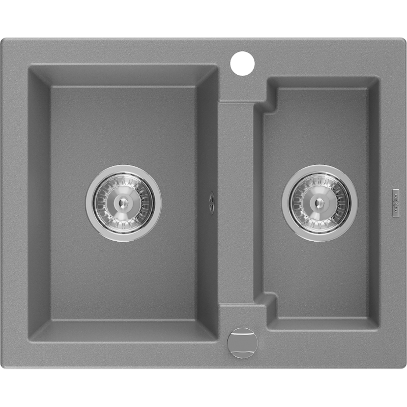 Mexen Carlos évier en granit 1,5 bac 582 x 475 mm, gris, siphon chromé - 6518581500-71