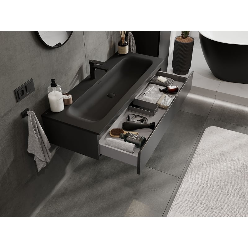 Mexen Orio armoire de salle de bain 120 cm avec lavabo Vela, 1 tiroir, noir mat - 91A10-12023-1-BF71-W23M71