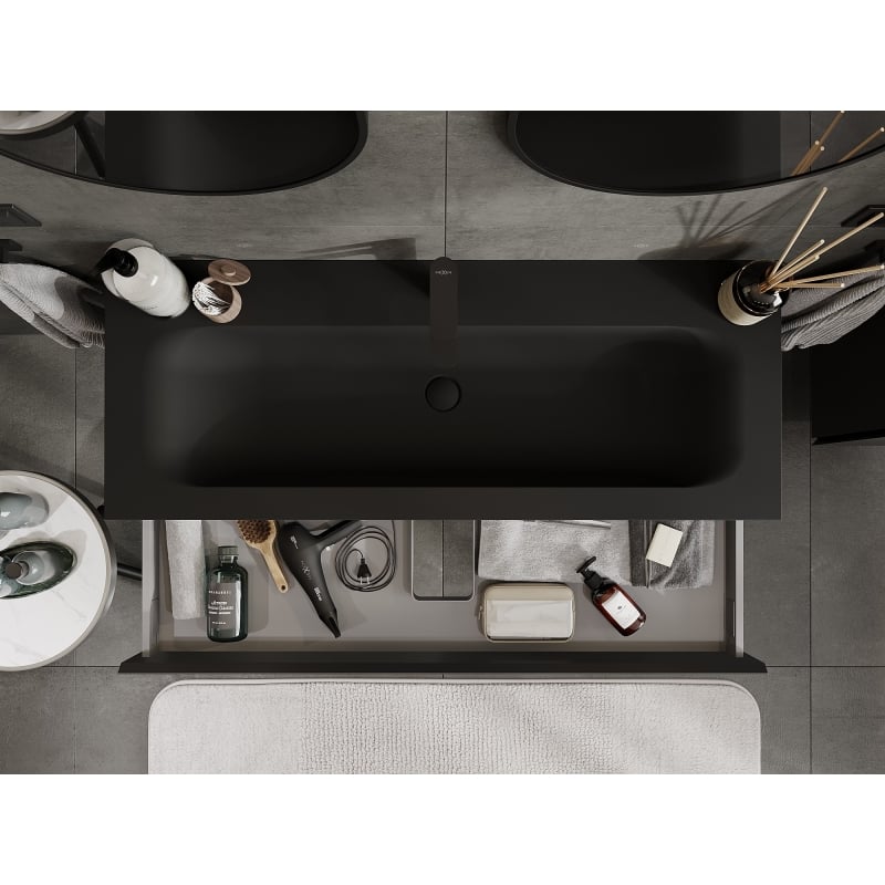 Mexen Orio armoire de salle de bain 120 cm avec lavabo Vela, 1 tiroir, noir mat - 91A10-12023-1-BF71-W23M71