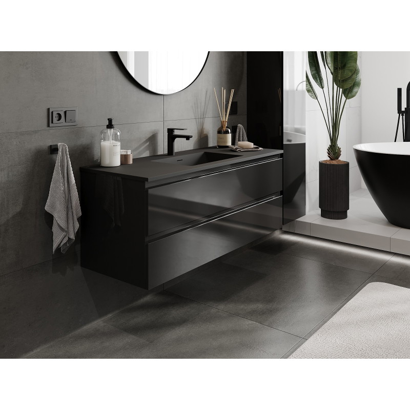 Mexen Orio meuble de salle de bain 120 cm avec lavabo Otis, 2 tiroirs, noir brillant/noir mat - 91A10-12047-2-BFF70-W18M71