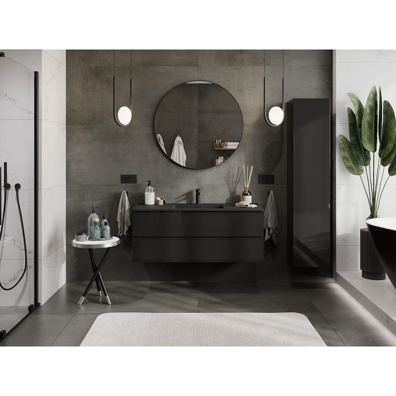 Mexen Orio meuble de salle de bain 120 cm avec lavabo Otis, 2 tiroirs, noir brillant/noir mat - 91A10-12047-2-BFF70-W18M71