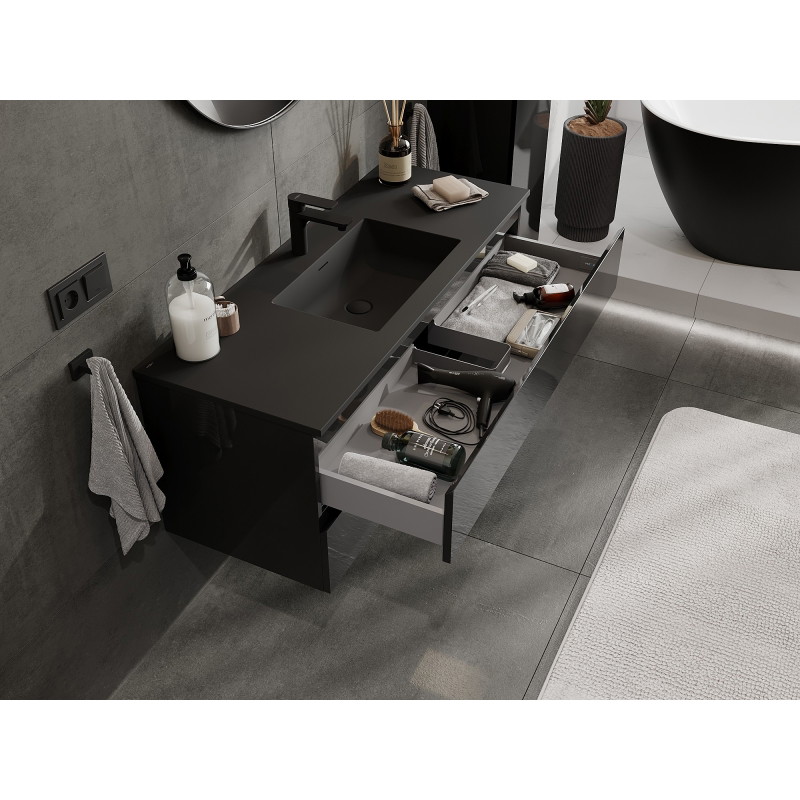 Mexen Orio meuble de salle de bain 120 cm avec lavabo Otis, 2 tiroirs, noir brillant/noir mat - 91A10-12047-2-BFF70-W18M71
