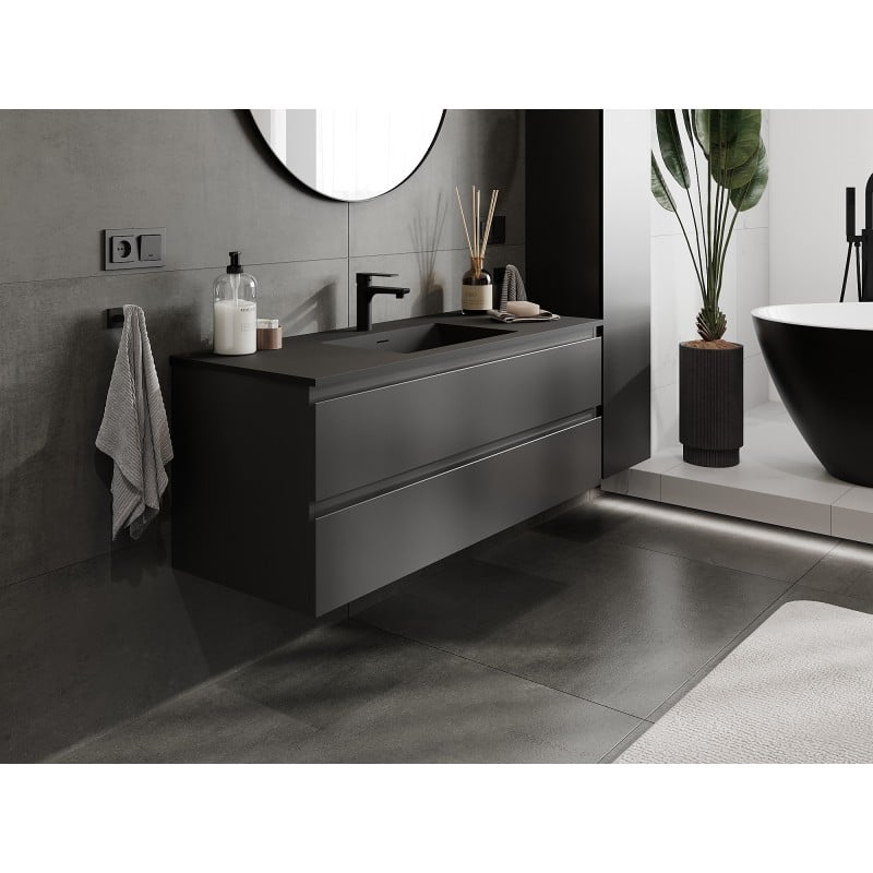 Mexen Orio armoire de salle de bains 120 cm avec lavabo Otis, 2 tiroirs, noir mat - 91A10-12047-2-BFF71-W18M71