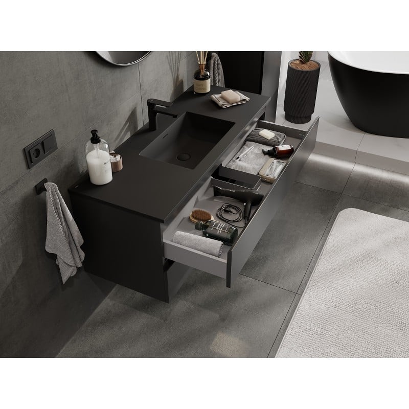 Mexen Orio armoire de salle de bains 120 cm avec lavabo Otis, 2 tiroirs, noir mat - 91A10-12047-2-BFF71-W18M71