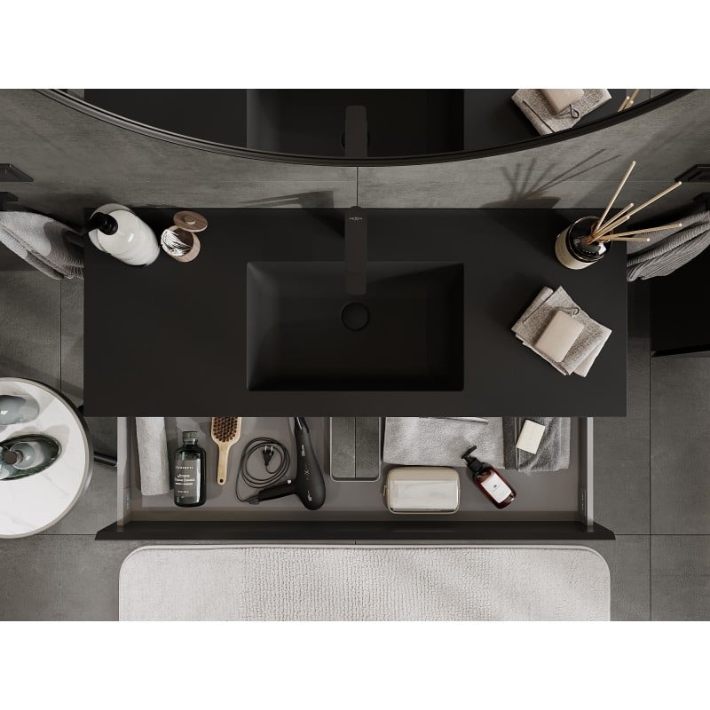 Mexen Orio armoire de salle de bains 120 cm avec lavabo Otis, 2 tiroirs, noir mat - 91A10-12047-2-BFF71-W18M71