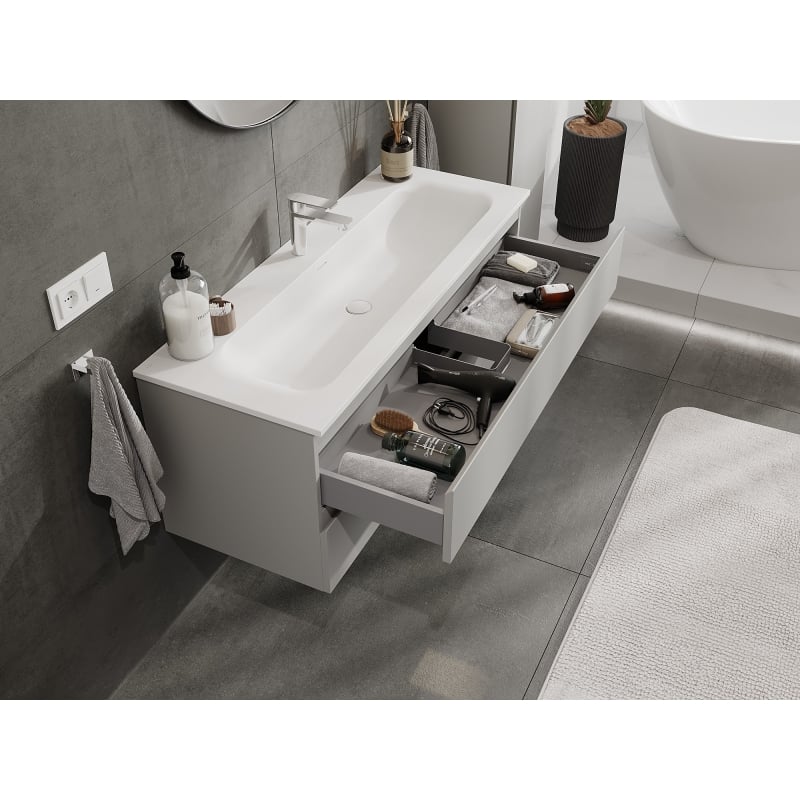 Mexen Orio armoire de salle de bain 120 cm avec lavabo Vela, 2 tiroirs, gris mat/blanc mat - 91A10-12047-2-BFF62-W23M01