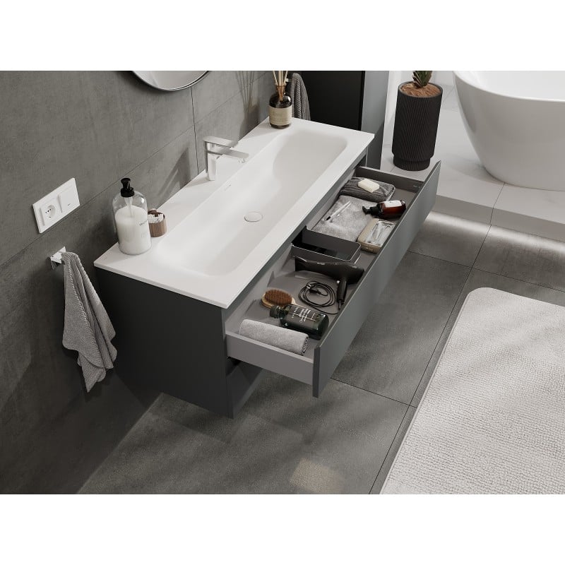 Mexen Orio meuble de salle de bain 120 cm avec lavabo Vela, 2 tiroirs, graphite mat/blanc mat - 91A10-12047-2-BFF66-W23M01