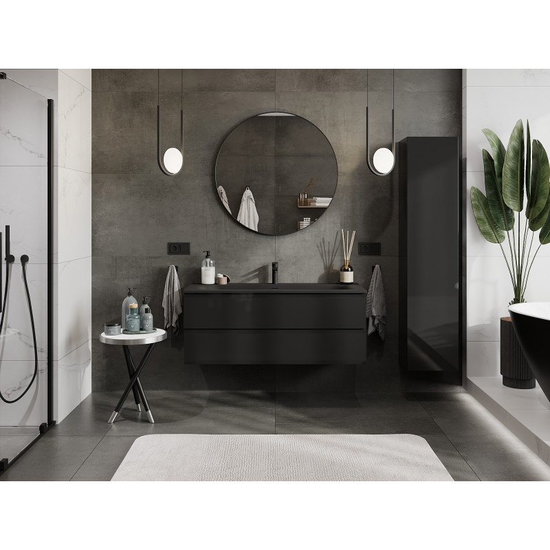 Mexen Orio armoire de salle de bain 120 cm avec lavabo Vela, 2 tiroirs, noir brillant/noir mat - 91A10-12047-2-BFF70-W23M71