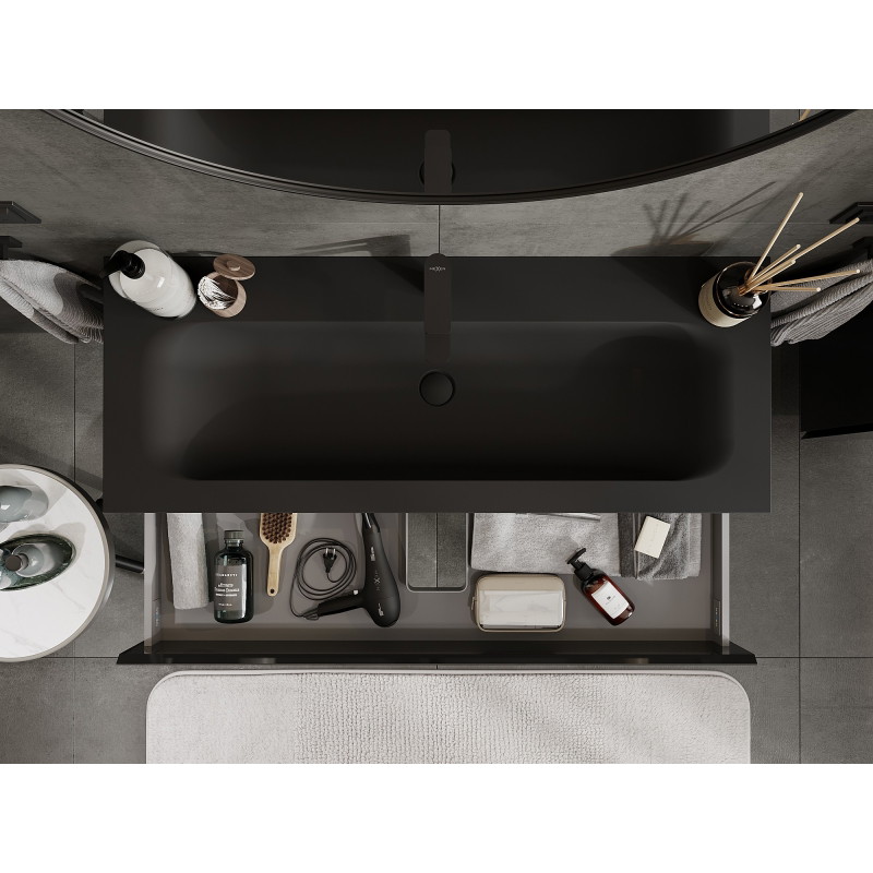 Mexen Orio armoire de salle de bain 120 cm avec lavabo Vela, 2 tiroirs, noir brillant/noir mat - 91A10-12047-2-BFF70-W23M71