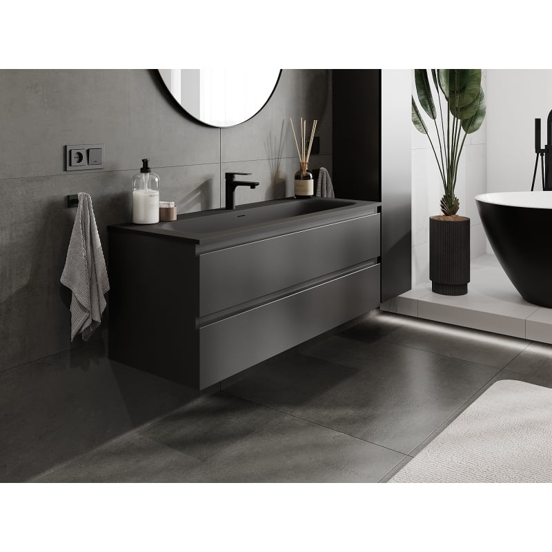 Mexen Orio meuble de salle de bain 120 cm avec lavabo Vela, 2 tiroirs, noir mat - 91A10-12047-2-BFF71-W23M71