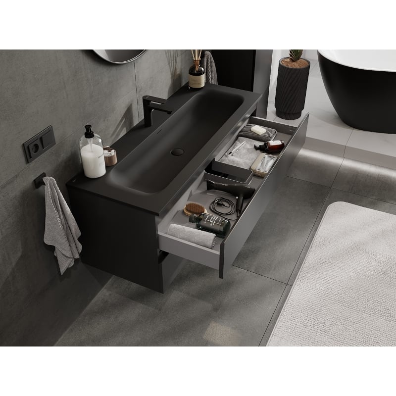 Mexen Orio meuble de salle de bain 120 cm avec lavabo Vela, 2 tiroirs, noir mat - 91A10-12047-2-BFF71-W23M71
