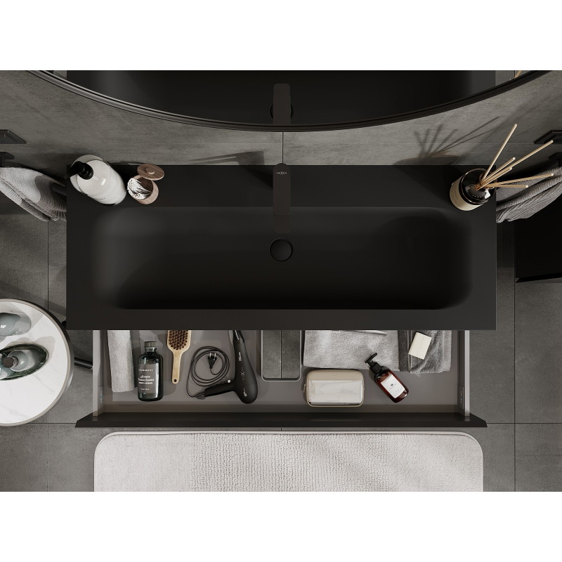 Mexen Orio meuble de salle de bain 120 cm avec lavabo Vela, 2 tiroirs, noir mat - 91A10-12047-2-BFF71-W23M71