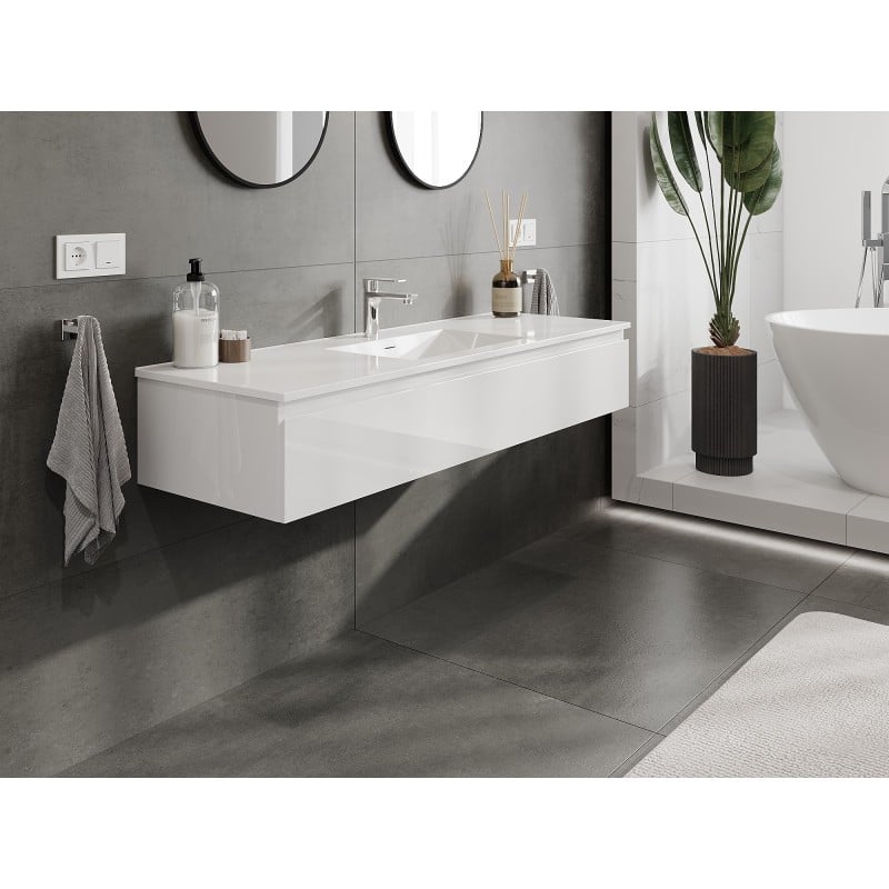Mexen Orio meuble de salle de bain 140 cm avec lavabo Otis, 1 tiroir, blanc brillant - 91A10-14023-1-BF00-W18M00