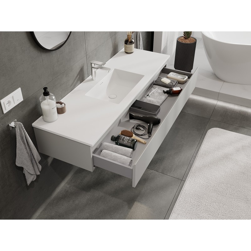 Mexen Orio meuble lavabo 140 cm avec vasque Otis, 1 tiroir, gris mat/blanc mat - 91A10-14023-1-BF62-W18M01