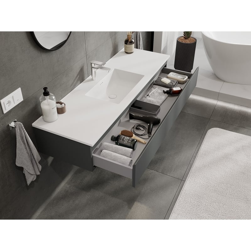 Mexen Orio meuble de salle de bains 140 cm avec lavabo Otis, 1 tiroir, graphite mat/blanc mat - 91A10-14023-1-BF66-W18M01