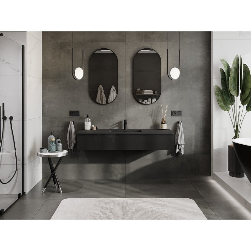 Mexen Orio meuble de salle de bain 140 cm avec lavabo Otis, 1 tiroir, noir brillant/noir mat - 91A10-14023-1-BF70-W18M71