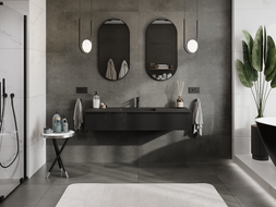 Mexen Orio meuble de salle de bain 140 cm avec lavabo Otis, 1 tiroir, noir brillant/noir mat - 91A10-14023-1-BF70-W18M71
