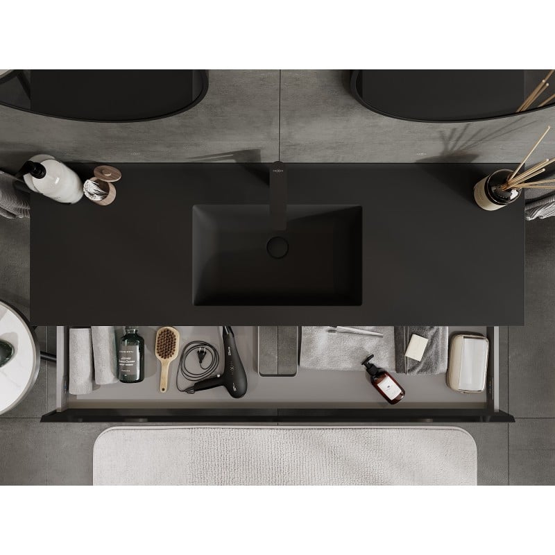 Mexen Orio meuble de salle de bain 140 cm avec lavabo Otis, 1 tiroir, noir brillant/noir mat - 91A10-14023-1-BF70-W18M71