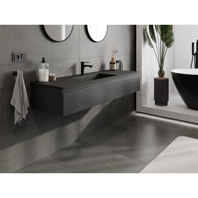Mexen Orio meuble de salle de bain 140 cm avec lavabo Otis, 1 tiroir, noir mat - 91A10-14023-1-BF71-W18M71
