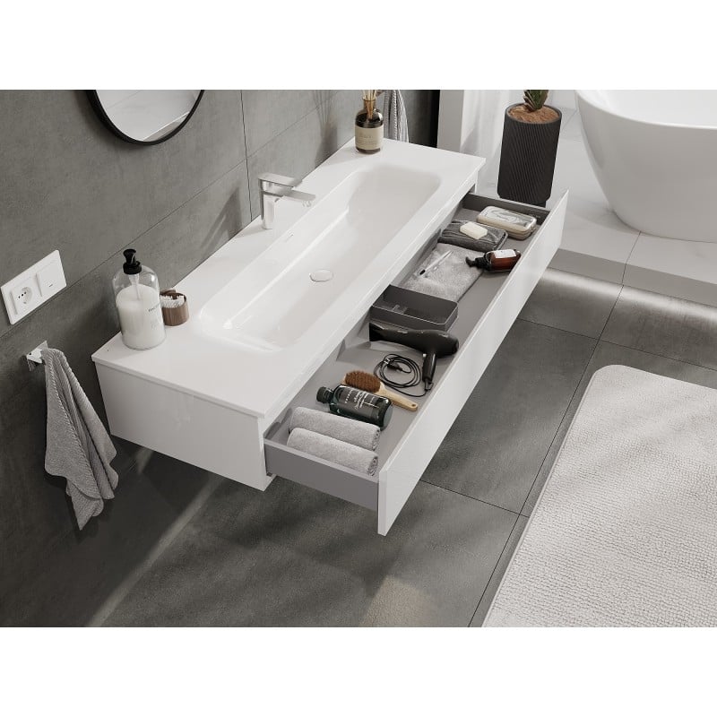 Mexen Orio armoire de salle de bain 140 cm avec lavabo Vela, 1 tiroir, blanc brillant - 91A10-14023-1-BF00-W23M00