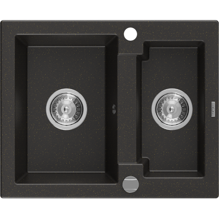 Mexen Carlos évier en granit 1,5 bac 582 x 475 mm, noir/or métallique, siphon chrome - 6518581500-75