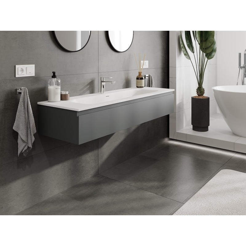 Mexen Orio meuble de salle de bains 140 cm avec lavabo Vela, 1 tiroir, graphite mat/blanc mat - 91A10-14023-1-BF66-W23M01