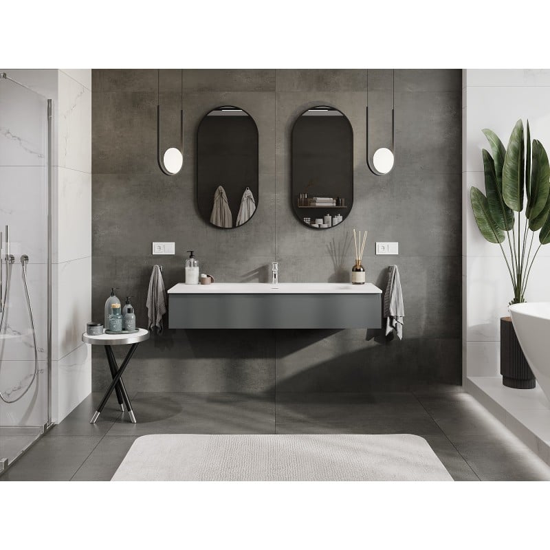 Mexen Orio meuble de salle de bains 140 cm avec lavabo Vela, 1 tiroir, graphite mat/blanc mat - 91A10-14023-1-BF66-W23M01