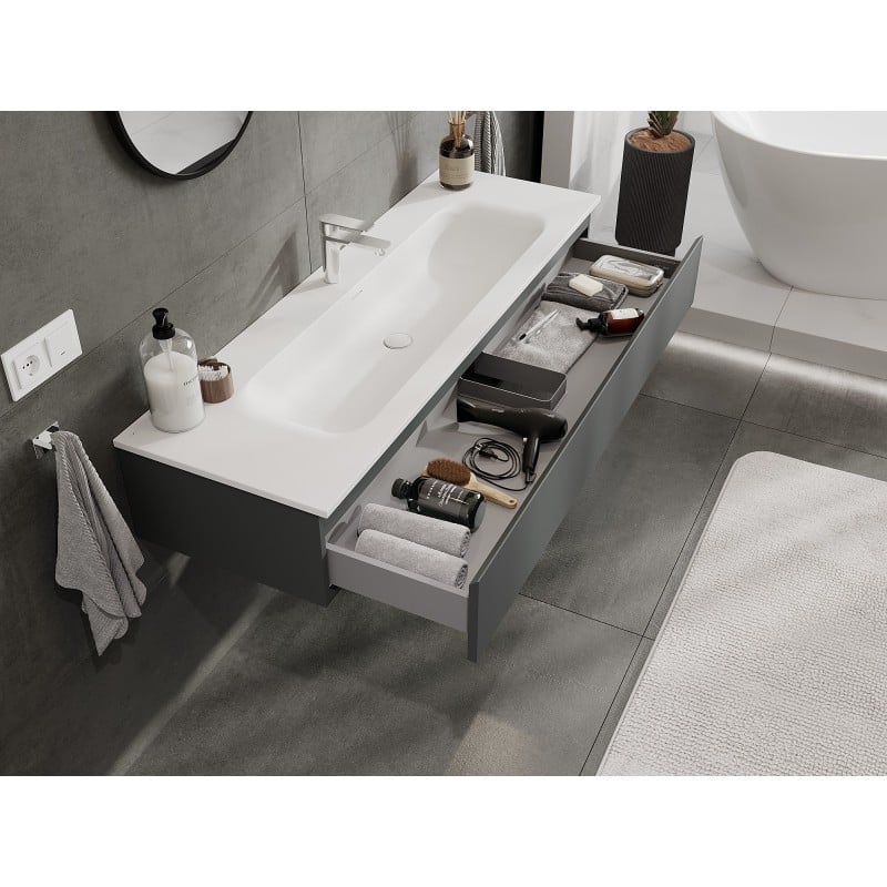 Mexen Orio meuble de salle de bains 140 cm avec lavabo Vela, 1 tiroir, graphite mat/blanc mat - 91A10-14023-1-BF66-W23M01