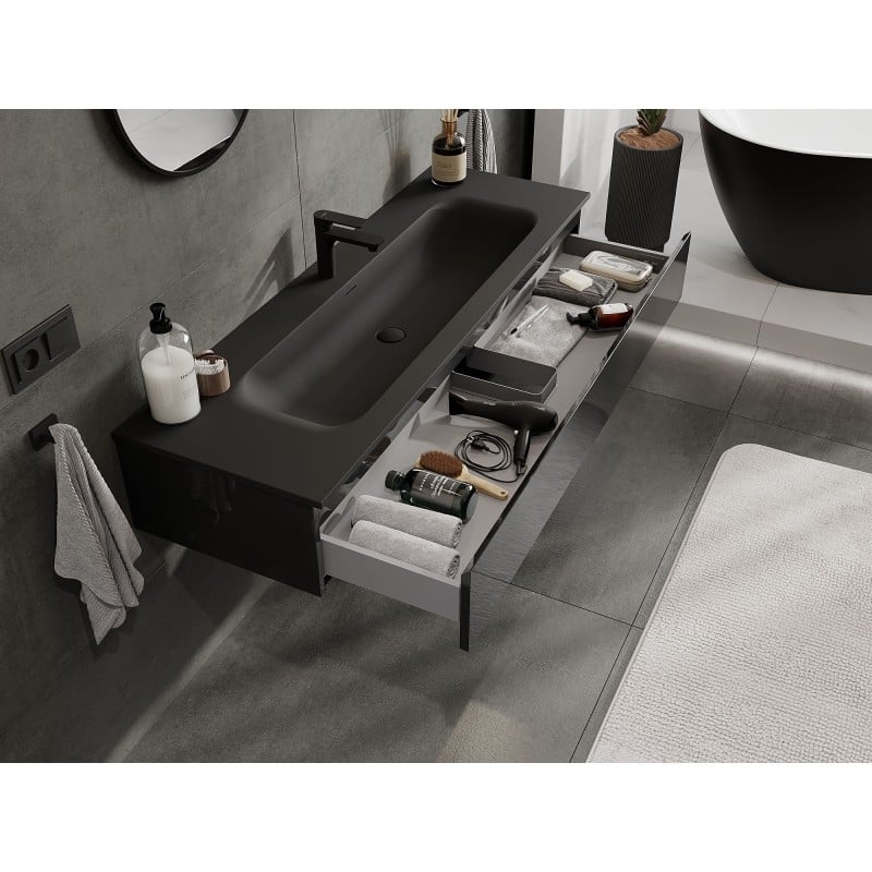 Mexen Orio meuble de salle de bain 140 cm avec lavabo Vela, 1 tiroir, noir brillant/noir mat - 91A10-14023-1-BF70-W23M71