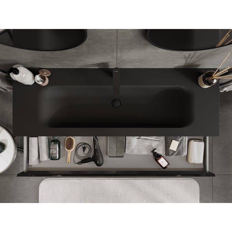Mexen Orio meuble de salle de bain 140 cm avec lavabo Vela, 1 tiroir, noir brillant/noir mat - 91A10-14023-1-BF70-W23M71