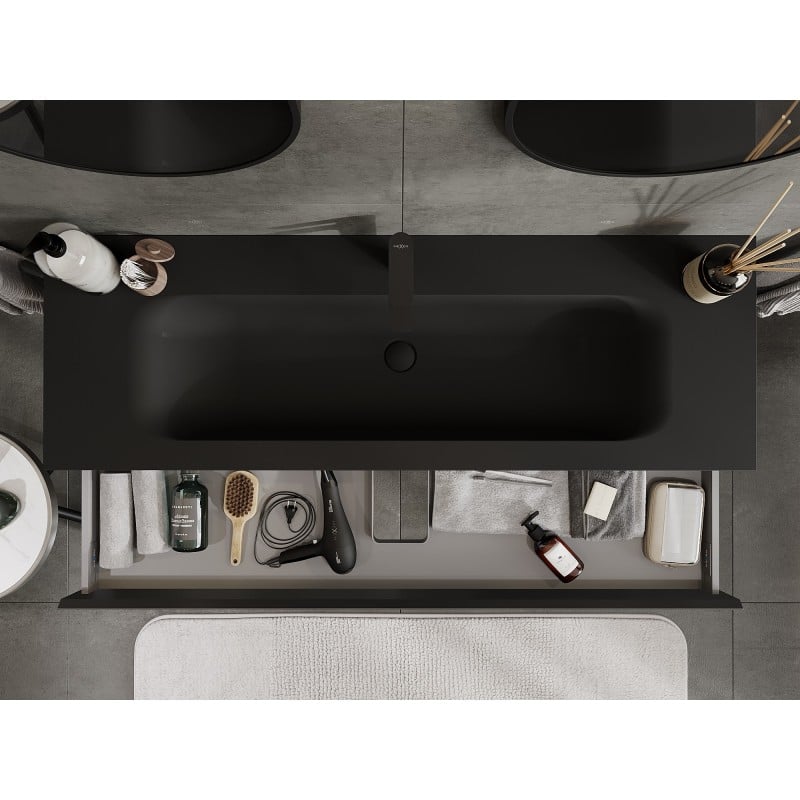 Mexen Orio meuble de salle de bains 140 cm avec lavabo Vela, 1 tiroir, noir mat - 91A10-14023-1-BF71-W23M71
