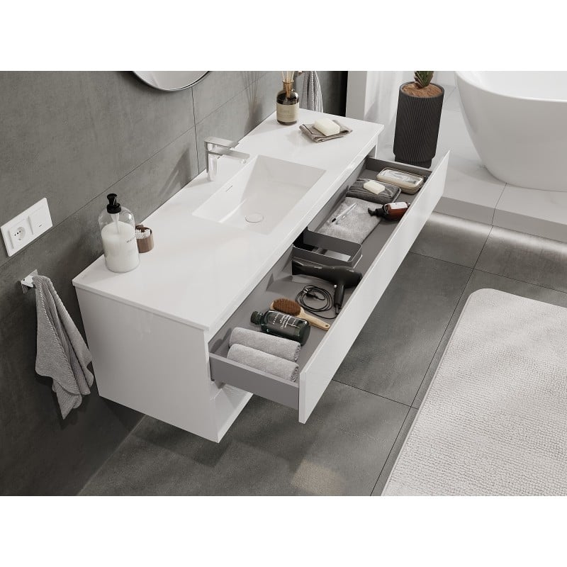 Mexen Orio meuble de salle de bains 140 cm avec lavabo Otis, 2 tiroirs, blanc brillant - 91A10-14047-2-BFF00-W18M00