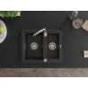 Mexen Carlos évier en granit 1,5 bac 582 x 475 mm, noir/or métallique, siphon chrome - 6518581500-75