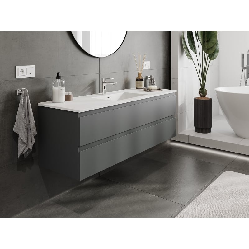 Mexen Orio meuble de salle de bain 140 cm avec lavabo Otis, 2 tiroirs, graphite mat/blanc mat - 91A10-14047-2-BFF66-W18M01