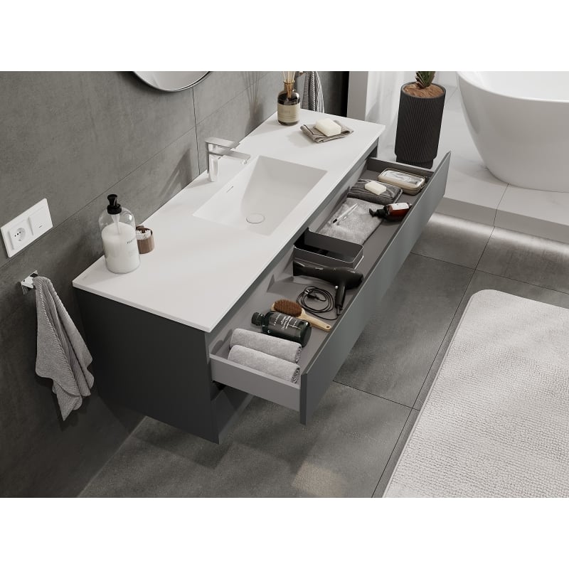 Mexen Orio meuble de salle de bain 140 cm avec lavabo Otis, 2 tiroirs, graphite mat/blanc mat - 91A10-14047-2-BFF66-W18M01