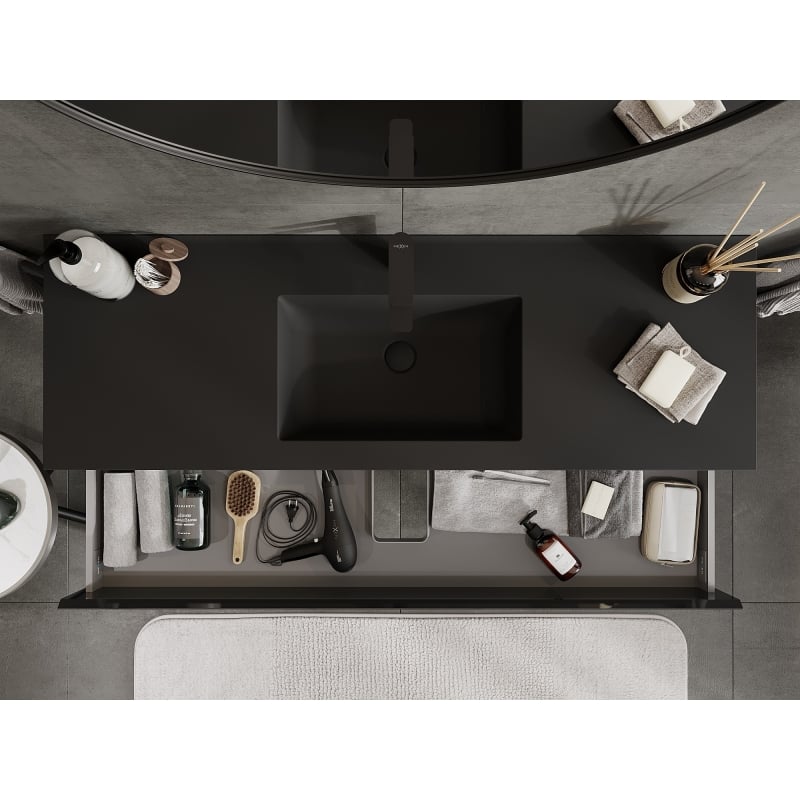 Mexen Orio meuble de salle de bain 140 cm avec lavabo Otis, 2 tiroirs, noir brillant/noir mat - 91A10-14047-2-BFF70-W18M71