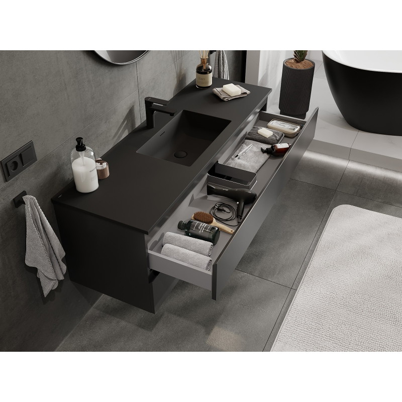 Mexen Orio meuble de salle de bain 140 cm avec lavabo Otis, 2 tiroirs, noir mat - 91A10-14047-2-BFF71-W18M71