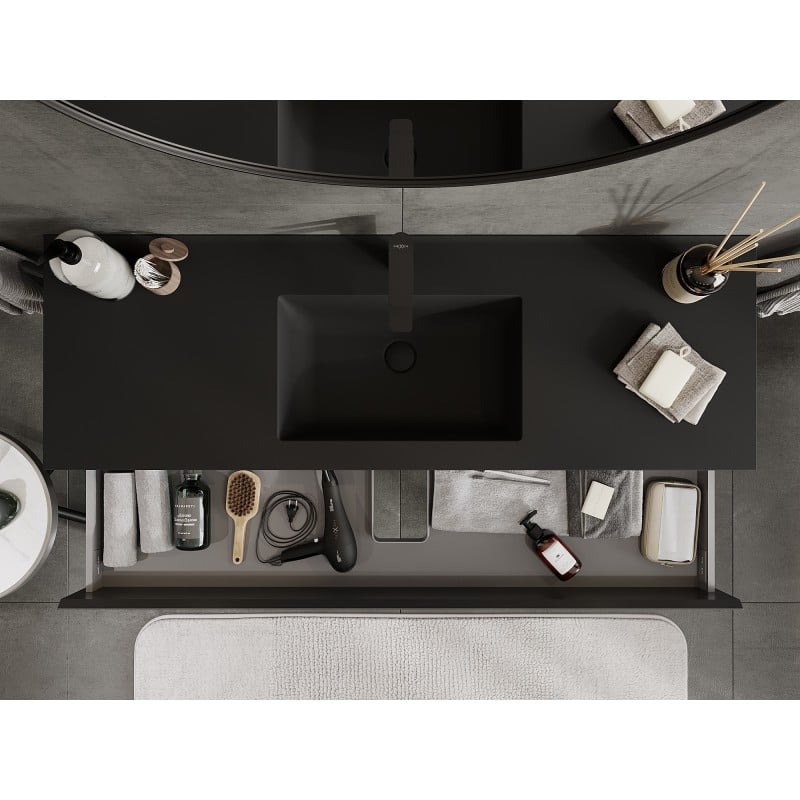 Mexen Orio meuble de salle de bain 140 cm avec lavabo Otis, 2 tiroirs, noir mat - 91A10-14047-2-BFF71-W18M71