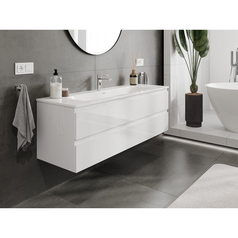 Mexen Orio armoire de salle de bains 140 cm avec lavabo Vela, 2 tiroirs, blanc brillant - 91A10-14047-2-BFF00-W23M00