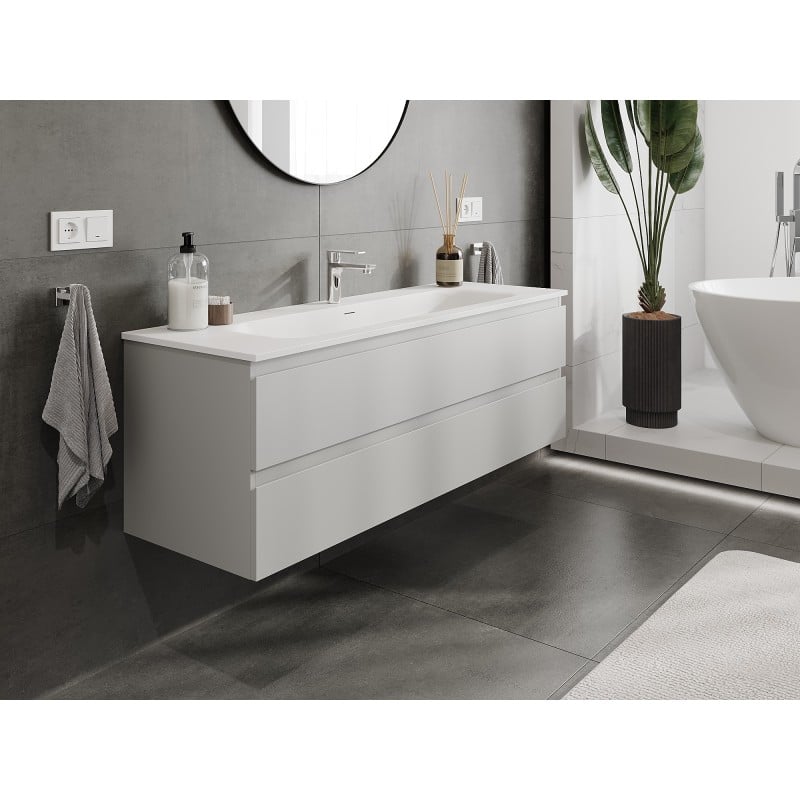 Mexen Orio meuble de salle de bains 140 cm avec lavabo Vela, 2 tiroirs, gris mat/blanc mat - 91A10-14047-2-BFF62-W23M01