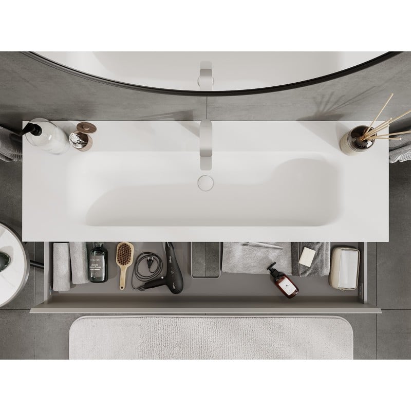 Mexen Orio meuble de salle de bains 140 cm avec lavabo Vela, 2 tiroirs, gris mat/blanc mat - 91A10-14047-2-BFF62-W23M01