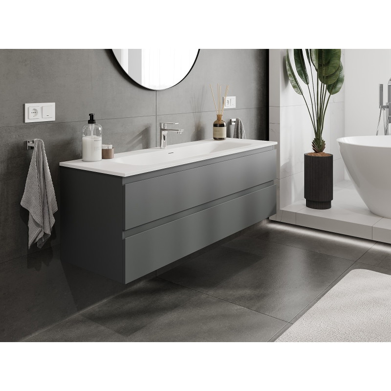 Mexen Orio armoire de salle de bain 140 cm avec lavabo Vela, 2 tiroirs, graphite mat/blanc mat - 91A10-14047-2-BFF66-W23M01