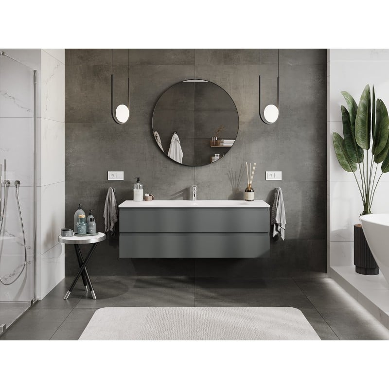 Mexen Orio meuble de salle de bain 140 cm avec lavabo Vela, 2 tiroirs, graphite mat/blanc mat - 91A10-14047-2-BFF66-W23M01