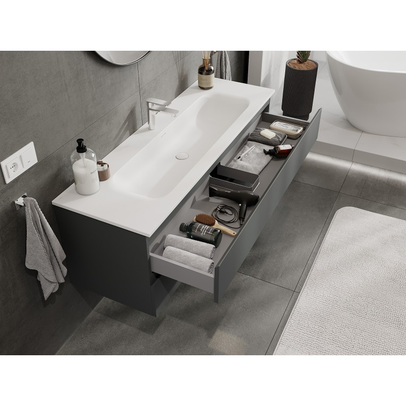 Mexen Orio armoire de salle de bain 140 cm avec lavabo Vela, 2 tiroirs, graphite mat/blanc mat - 91A10-14047-2-BFF66-W23M01