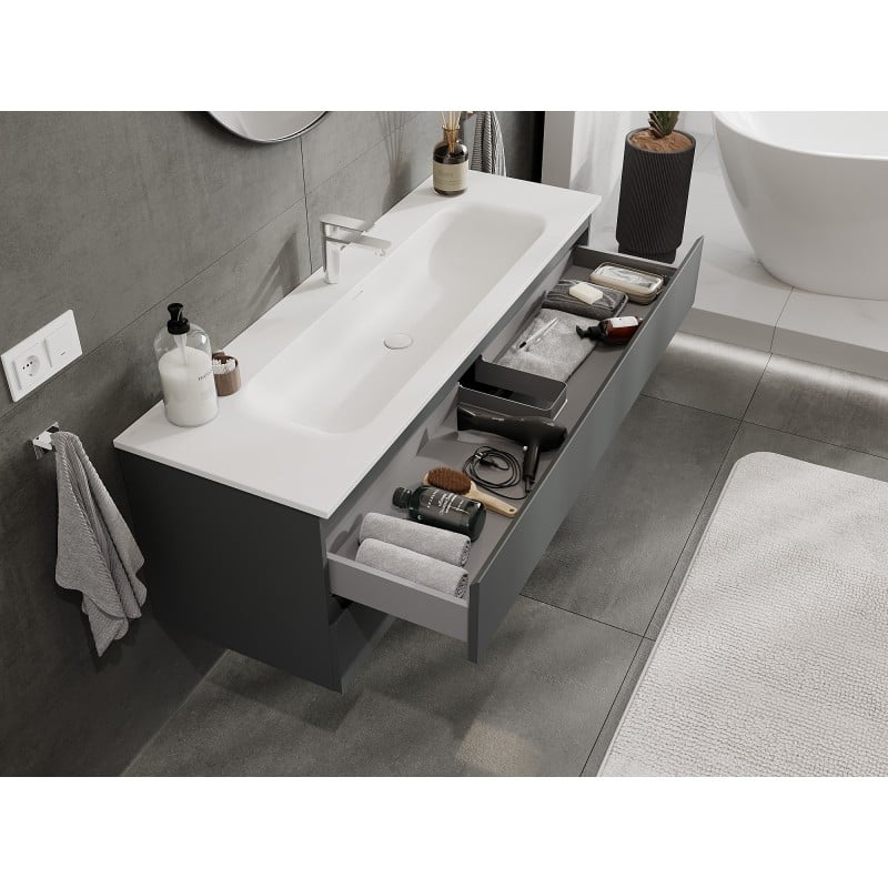 Mexen Orio meuble de salle de bain 140 cm avec lavabo Vela, 2 tiroirs, graphite mat/blanc mat - 91A10-14047-2-BFF66-W23M01